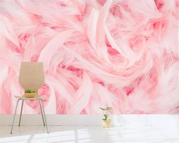 Individualizuotos fono paveikslėlį pink flamingo plunksnų sofa-lova, TV foną, sienos popieriaus namų puošybai kambarį miegamasis freskomis 3d tapetai