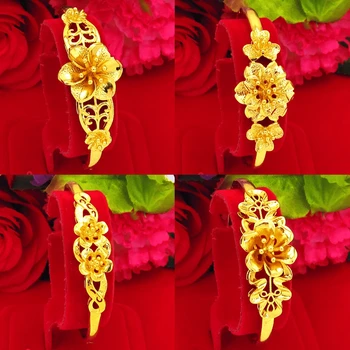 Gėlių Formos Vestuvių Dubajus Bangle Apyrankės Geltonos Aukso Užpildytas Classic 