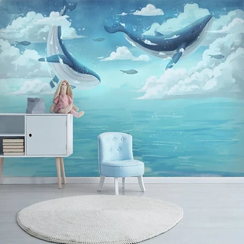 Custom Sienų Tapetai Šiaurės Kūrybos Akvarelė Vandenyno Banginių Vaikų Kambario, Miegamojo Fone Namų Dekoro 3D Papel De Parede