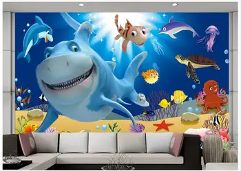 3D tapetai sienų freskomis užsakymą nuotrauką freskos sienos popieriaus 3D povandeninio pasaulio delfinų stereo TV sienos fone namų puošybai