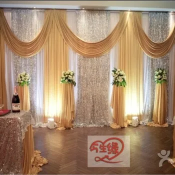 naujas atvykimo aukso ir baltojo Didelis dydis 3 x 6m vestuvių backdrops, vestuvių dekoravimas