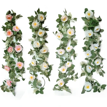 78.74 Colių Dirbtinės Gėlės Vynmedžio Fone Dekoro Šilko Rotango Dekoracijos Girlianda Žalias Lapas Rotango Vestuvių