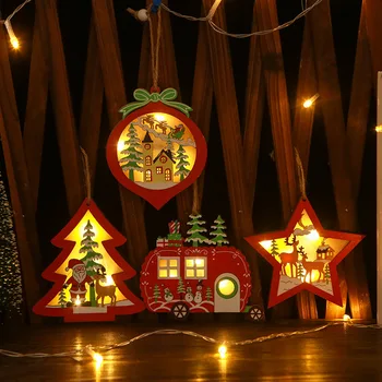 Kalėdų Kabo Dekoro Medžio Fretwork su Šviesos LED Šviesos Kalėdų Eglutė,Kalėdų Papuošalai Medinė Troba Kabinti Amatai