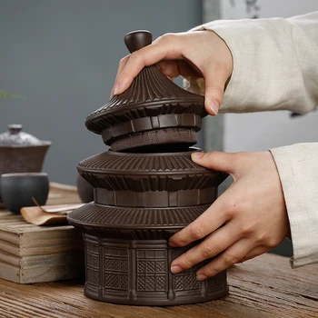 Kūrybos Pagoda Raudonos Smėlio Arbatos Caddy Dvigubo Sluoksnio Keramikos Uždaromos Arbatos Bako Didelis Retro Arbatos Dėžutė Buitinių Arbatos Filtras