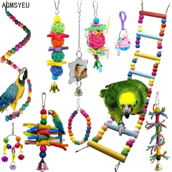 paprasta ir kūrybinis žaislas derinys spalvų medinės sūpynės sepak takraw kramtyti žaislas paukščiui narvo priedai paukščių žaislas papūga žaislų rinkinys