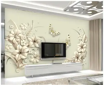 3D sienų freskomis tapetai užsakymą nuotrauką freskos sienos popieriaus Svajingai 3D Reljefo Balta Stereo TV Fono Sienos kambario apdaila