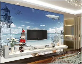 3d tapetai užsakymą 3d sienų freskomis tapetai Sea view buriavimo aliejaus tapybai TV fono sienos 3d kambarį foto tapetai