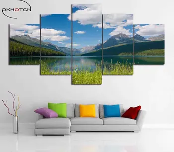 OKHOTCN 5 plokštės Įrėminti Sniego Kalnų Peizažas HD Atspausdinta Drobė Plakatas Pavasario Ežero Tapybos Šiuolaikinio Namų Dekoro Freskomis