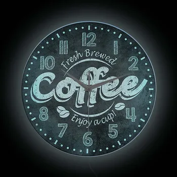 Šviežiai Paruošta Kava Retro Sieninis Laikrodis Su Apšvietimu, Virtuvė, Kavinė, Parduotuvė Ekrano ženklų Kavos Pupelių LED Šviesos Laikrodis Silent Žiūrėti