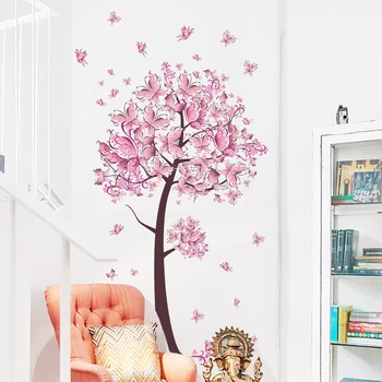 Rožinė Gėlė, Medis Sienų Lipdukai Modernaus Stiliaus PVC Tapetai Kambarį Namų Dekoro Gėlės Modelis Fono Lipdukai