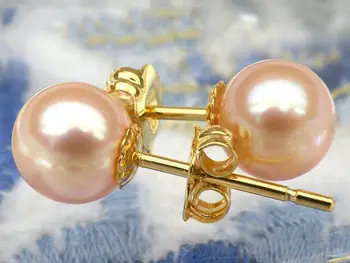 Originali 6mm puikus turas AAA+++ rožinė akoya perlų auskarai kietas 14K/20 geltonojo aukso