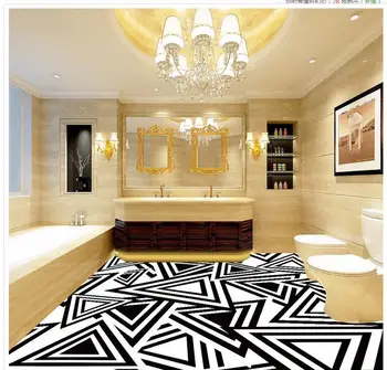 Atsparus vandeniui grindų, sienų tapyba abstrakčių geometrinių vonios kambario grindų kambarį lipnios 3D grindų