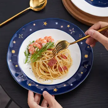 Žvaigždėtas patiekalas mielas keraminiai indai, namų apyvokos jiaozi dėklas Japonų stalo žuvies patiekalas, vakarienė plokštės rinkiniai, desertas plokštės vajilla