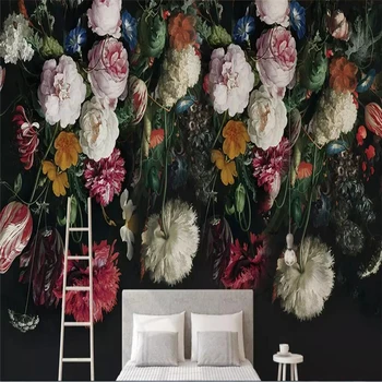 Dekoratyvinės tapetų Europos nostalgišką retro ranka-dažytos gėlių TV fono sienos