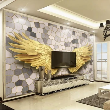 beibehang Užsakymą tapetai 3d freskomis Šiaurės šalių šiuolaikinės aukso angelas sparnų mozaika, akmens TV fono sienos dokumentų namų dekoro tapetai