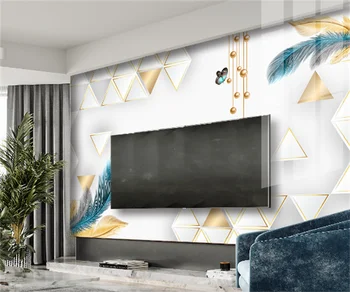 Modernus minimalistinis abstrakčiai plunksnų trikampis TV foną 3D professional užsakymą tapetai sienų tapyba