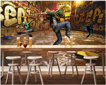 Pasirinktinius nuotraukų freskos 3d tapetai Gatvės graffiti tapyba street dance hip-hop našumo kartelę KTV kambario tapetai sienos 3 d
