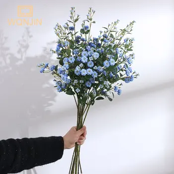 WQNJIN 75cm Mėlyna Aukštos Kokybės Europos Mini Rožės Ilgai, Filialas, Dirbtinio Šilko Gėlių Namų Stalo Puošmena Kambario Dekoro