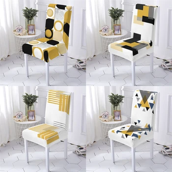 Geometrijos Stiliaus Padengti Kėdės, Valgomojo Kėdės Apima Virtuvės Kėdės, Padengti Geltona Geometrijos Spausdinimo Kėdės Apima Namų Stuhlbezug