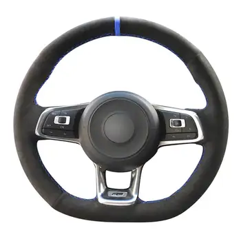 Ranka Siūti Black Suede Mėlynas Žymeklis Vairas Padengti Volkswagen VW Golf 7 Scirocco GTI Tiguan Allspace (R-Line) Jetta (GLI)