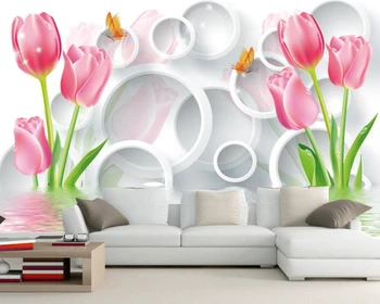Papel de parede Tulpės gėlių ratas 3D tapetai,svetainė, baras, TV sofa sienos, miegamasis, virtuvė, vonios sienelės dokumentai namų dekoro
