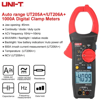 UNI-T1000A KINTAMOSIOS Srovės Apkabos Metrų 45mm Jaw1000V AC DC Įtampos Voltmeter 4700uF Didelės Talpos Testeris NCV Mulitmeter Ammeter