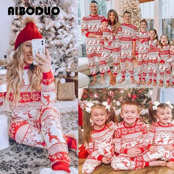 Atitikimo Šeimos Kalėdų Pižama Rinkiniai Raudona Balta Motinos Dukra, Tėvas, Sūnus Suaugusiųjų Laisvalaikio Namuose Drabužiai Kūdikiams Drabužiai