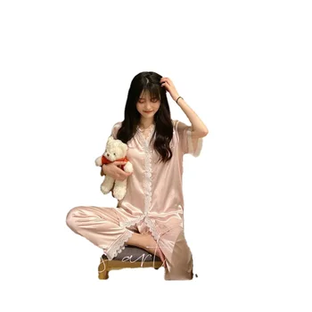4611-b2 Moterų Šilko Satino Pižama Pižamos Nustatyti Sleepwear Pijama Pora Pižama Kostiumas Moterų Miego Dviejų dalių Komplektas Loungewear