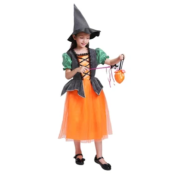 Vaikų Halloween Kostiumai Mergaitėms Cosplay Moliūgų Princess tutu Suknelė + Hat + Krepšys 4pcs Drabužiai, Suknelės, Šaliai, Vaikai Clthing