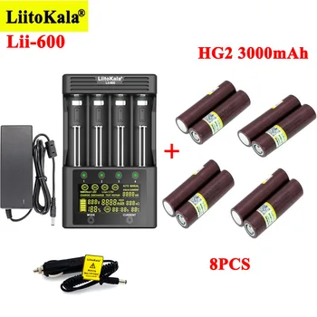 8pcs LiitoKala HG2 3000mAh Įkraunamas baterijas Lii-600 Baterijos Įkroviklio 3.7 V, Li-ion 18650 21700 26650 1.2 V AA AA NiMH