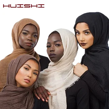 HUISHI Galvos Skara Moterų Didmeninė Kaina 70*180cm Moterų Musulmonų Vingiuoti Hijab Šalikas Femme Musulman Minkštos Medvilnės Skarelė Islamo