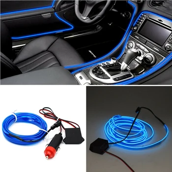 2M Blue Car LED Vielos Šviesos Interjero Aplinkos LED Juostelės Cigarečių Degiklio Lanksti Lempa Vielos prietaisų Skydelio Dekoro Aplinkos Šviesos Lempos