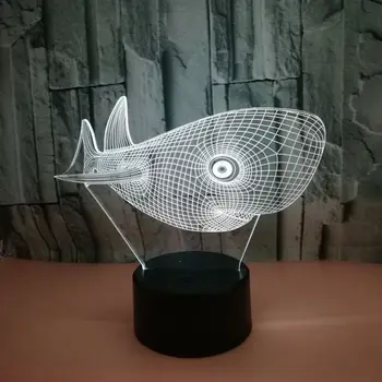Žuvies Formos 3D Lempos Kūrybinis Prisilietimas Jungiklis Gyvūnų 3d Naktį Šviesos Vizija Stereo Banginis Lempos Septynių Spalvų Kaita, Vaikams, Dovana, Žaislai
