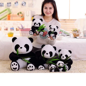 Dropshipping 1pcs Ryškus Juokinga Panda su Bambuko Lapai, Pliušinis Žaislas, Minkšti Animacinių filmų Gyvūnų Juoda ir Balta Panda Įdaryti Pakabukas Lėlės