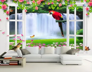 3d sienų tapetai Miško paukštis baltas langas 3D fonas 3d tapetai, TV foną kambarį