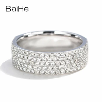 BAIHE Kietas 14 KARATŲ Balto Aukso Prabangus Super Flash 0.90 ct H/SI Gamtinių Deimantų Žiedas, Moterų, Vyrų, Fine Jewelry Making Anillo diamantes