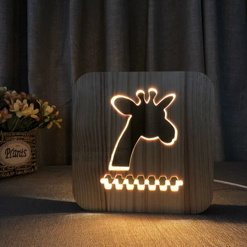 LED Medienos Šviesos 3D žirafa Lempa USB Valdomas Šiltai Balta Nuotaika Žibintas 3D Luminaria Kūdikių Lempos Gimtadienio Dovanos Vaikams, Miegamojo Puošimas