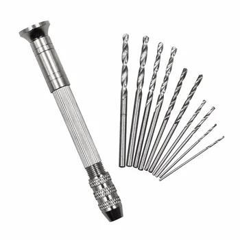 Aukštos Kokybės Mini Micro Aliuminio, rankinis Grąžtas Su Keyless Chuck +10vnt Twist Drill Bit Medienos Gręžimo Rotary Tools #279519