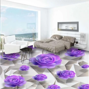 beibehang Pritaikyti bet kokio dydžio tapetai freska nuotrauką violetinė raudona rožė, romantiškas, gražus vonios kambarys miegamasis 3d grindys, sienos popieriaus