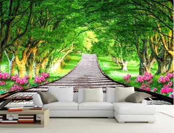 Pasirinktinius nuotraukų 3d tapetai Žalia miško kelių nuotrauką kambario foną dekoruoti tapyba 3d sienų freskomis tapetai, sienų ir 3 d